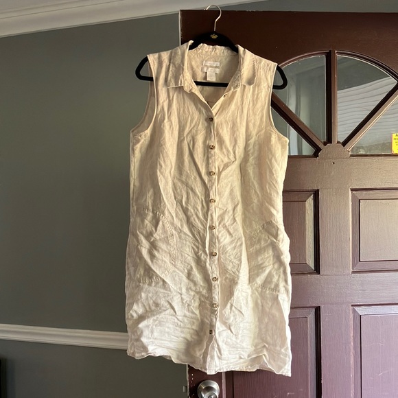 Cream 100% Linen Dress - Picture 1 of 3